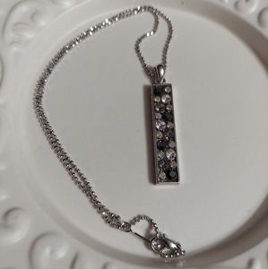 Silver/Faceted Crystal Bar Pendant Necklace with Popcorn Chain
